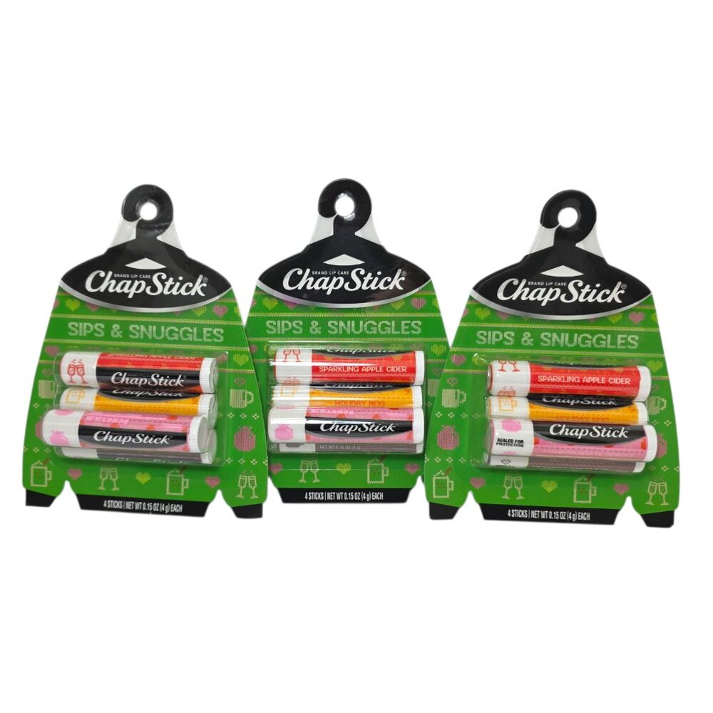3 Pk (12 Sticks) Chapstick Sips & Snuggles Moisturizing Lip Care Limited Edition